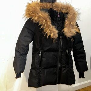 Mackage Black Coat with Faux Fur Trim